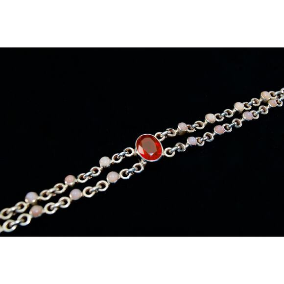 Fire Opal Australian Pink Opal Sterling Silver Bracelet Adjustable 7 - 8.25 inch - Picture 5 of 5